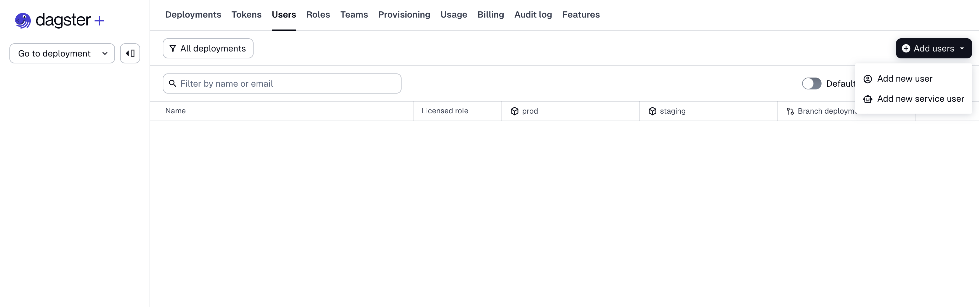 Screenshot of "Add users" dropdown
