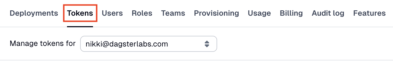 Tokens tab